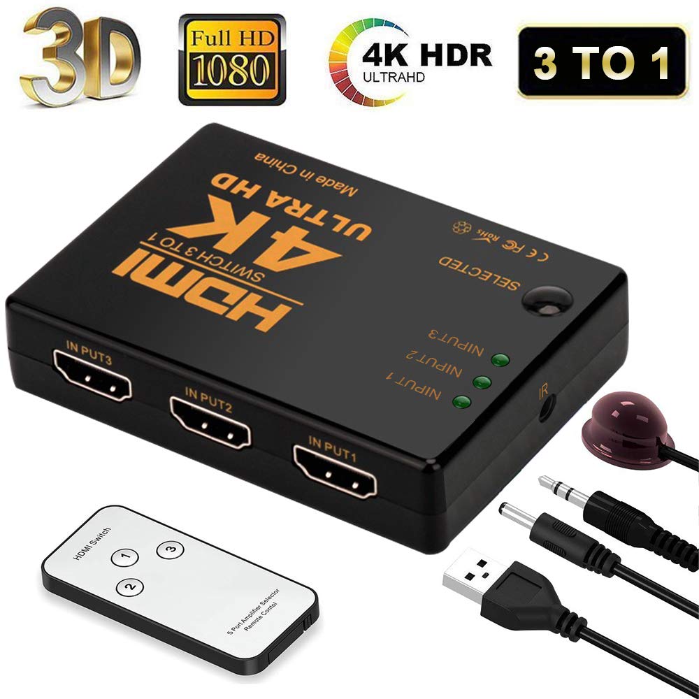 HDMI Switch 3 to 1 Port Switcher With IR Remote - Image 2